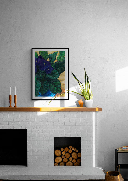Framed Fine Art Print, White Mat - 8x12 12x18 20x28 inches | African Violets in Acrylic, FPV-1090