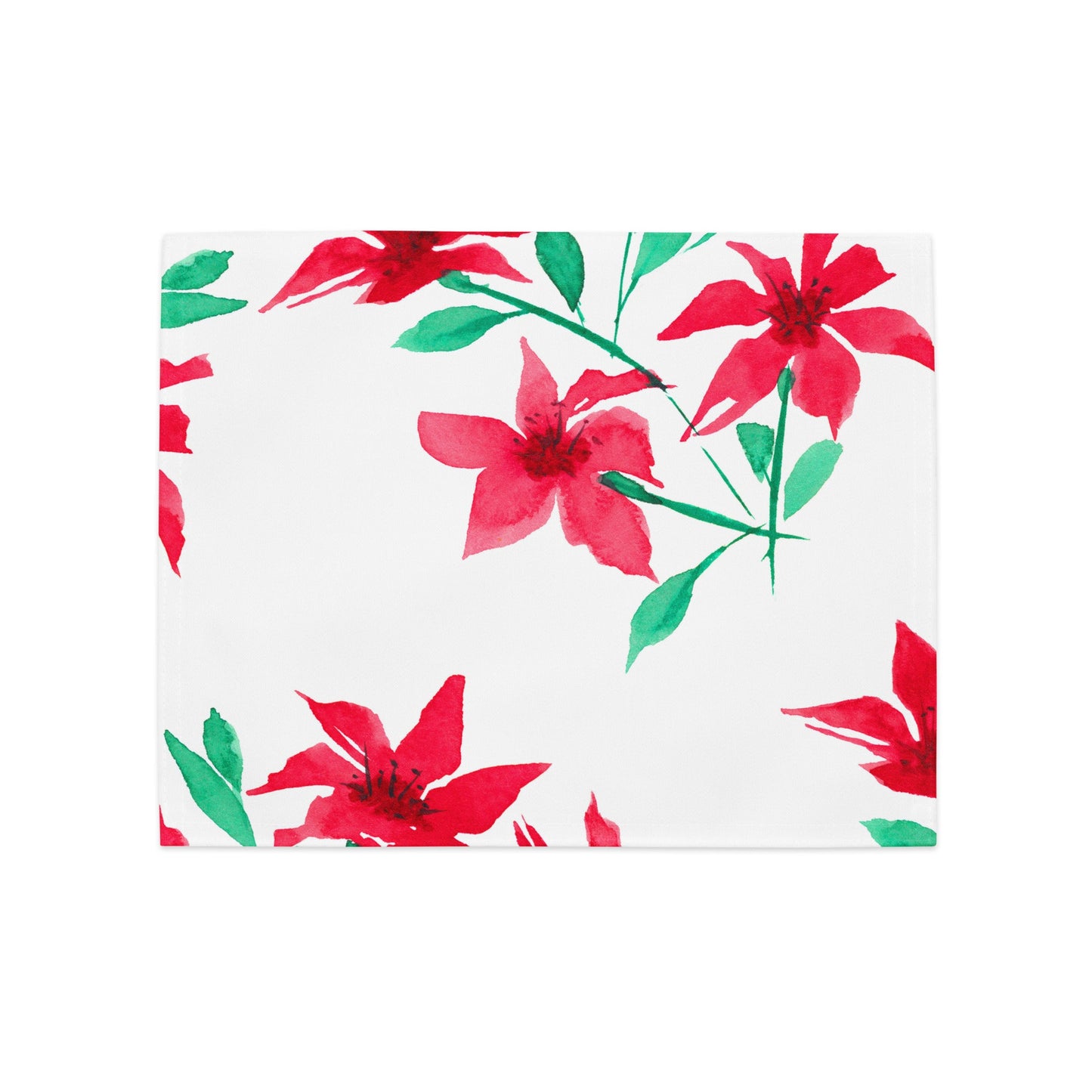 Scarlet Bloom — Fine Art Polyester Placemats with Red Floral Watercolor Print— 4-Pc Set #PSFL-1334