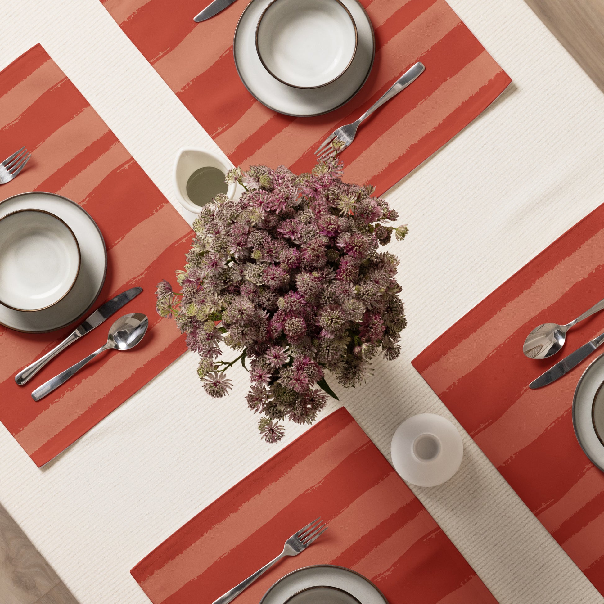 Polyester Placemat Set of 4 with Red-orange Hand-painted Brush Stroke Print