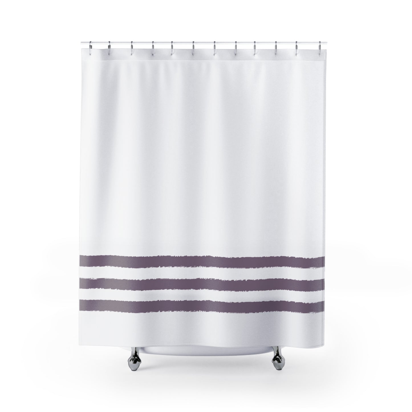 White Polyester Shower Curtain with Medium Purple Hand-painted Brush Stroke Print #SC-1182-167