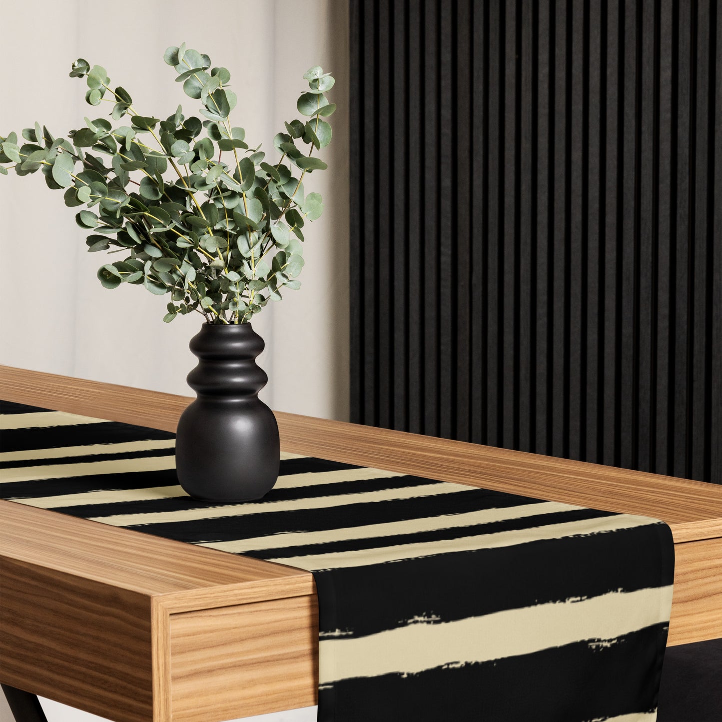 Black & Tan Polyester Table Runner with Hand-painted Brush Stroke Print #TRBS-1014