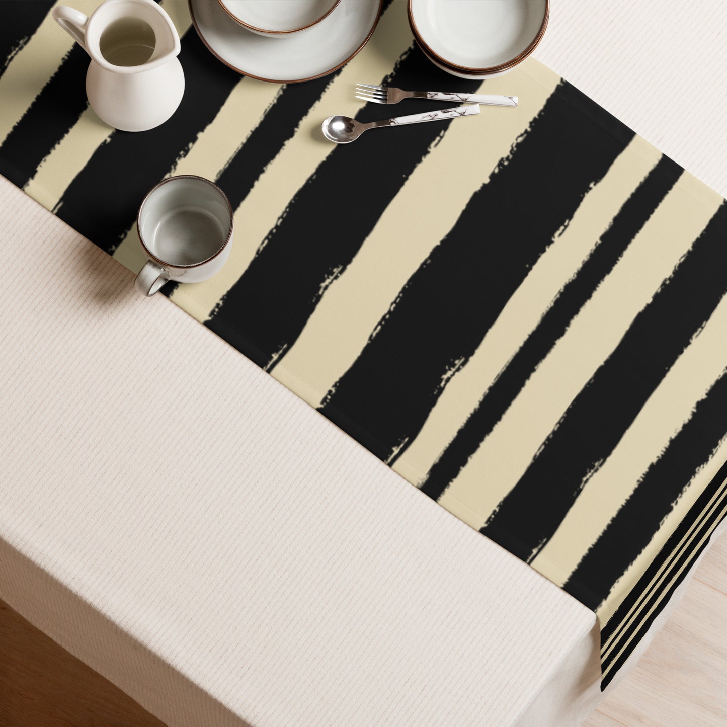 Black & Tan Polyester Table Runner with Hand-painted Brush Stroke Print #TRBS-1014