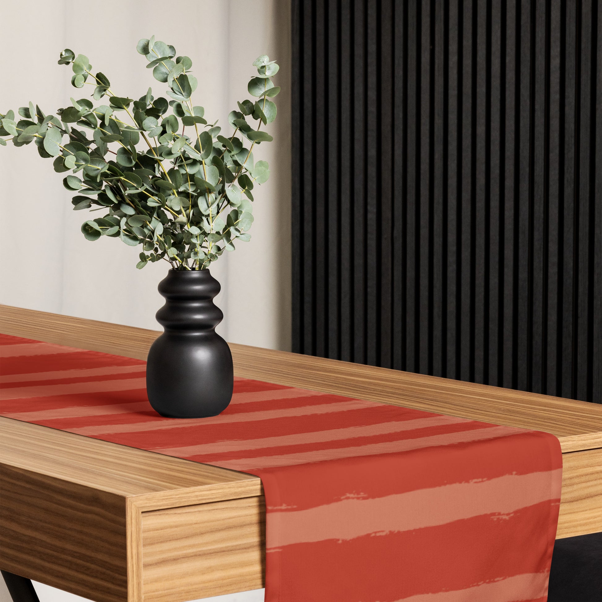 Polyester Table Runner with Red-orange Hand-painted Brush Stroke Print