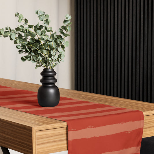Polyester Table Runner with Red-orange Hand-painted Brush Stroke Print